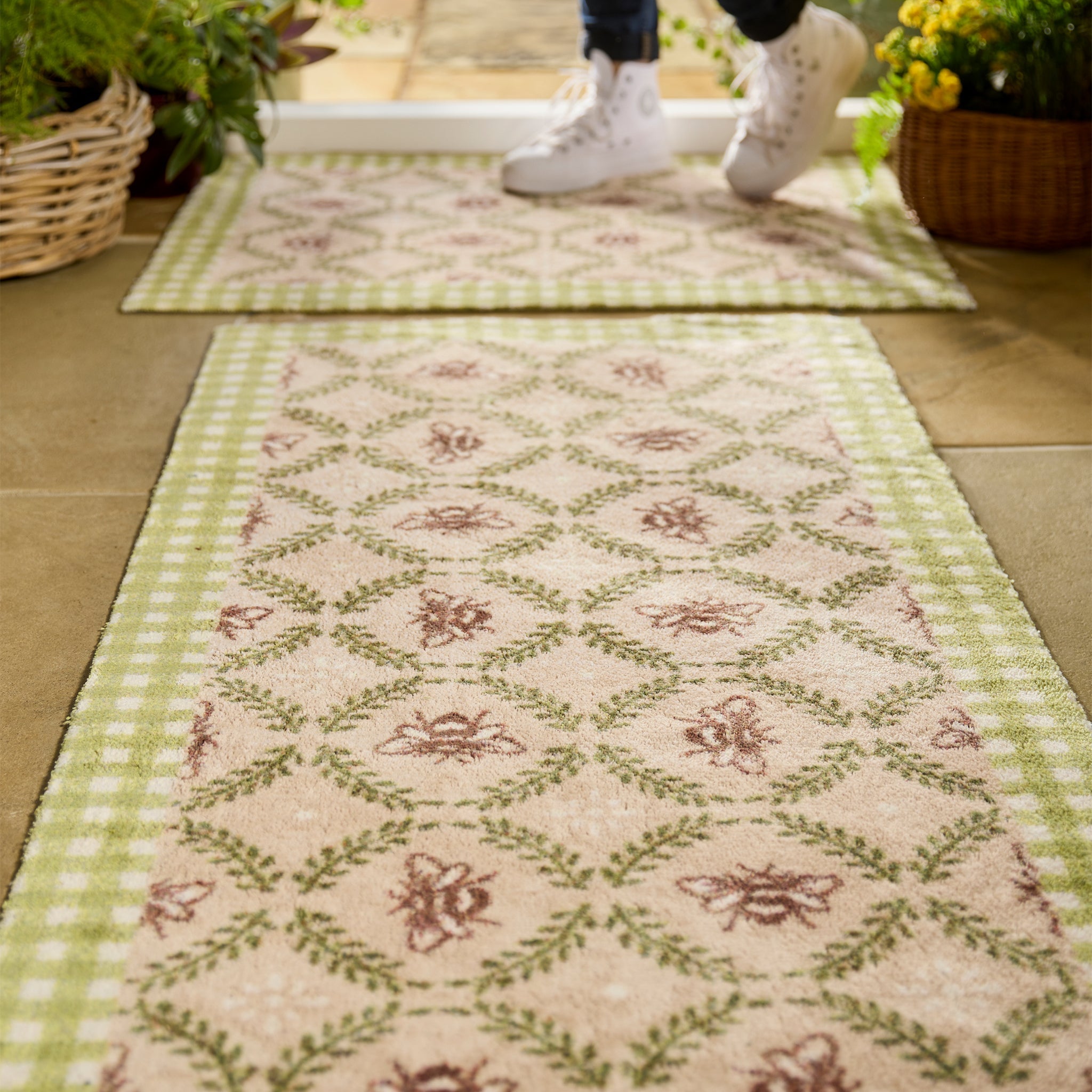 Beehive Doormat Lifestyle in Beige and Green 3