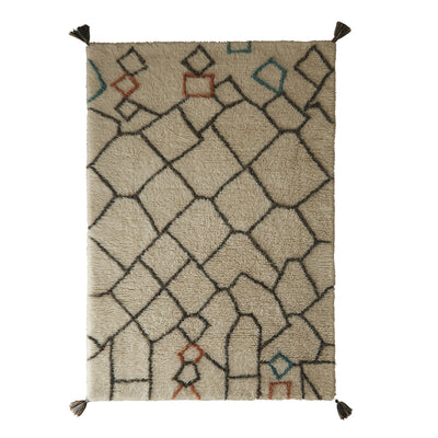 Berber Knotted Chain Rug- 100% wool hand-tufted rug in Ivory with a geometric pattern.