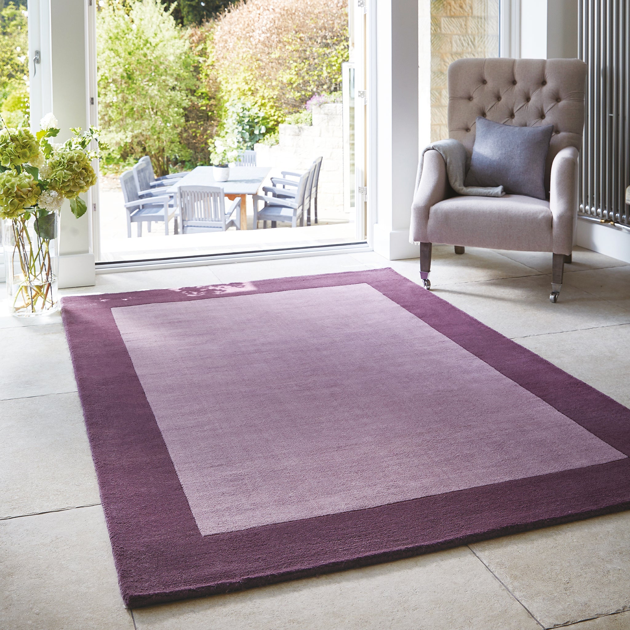 Borders Wool Rug Mauve 2