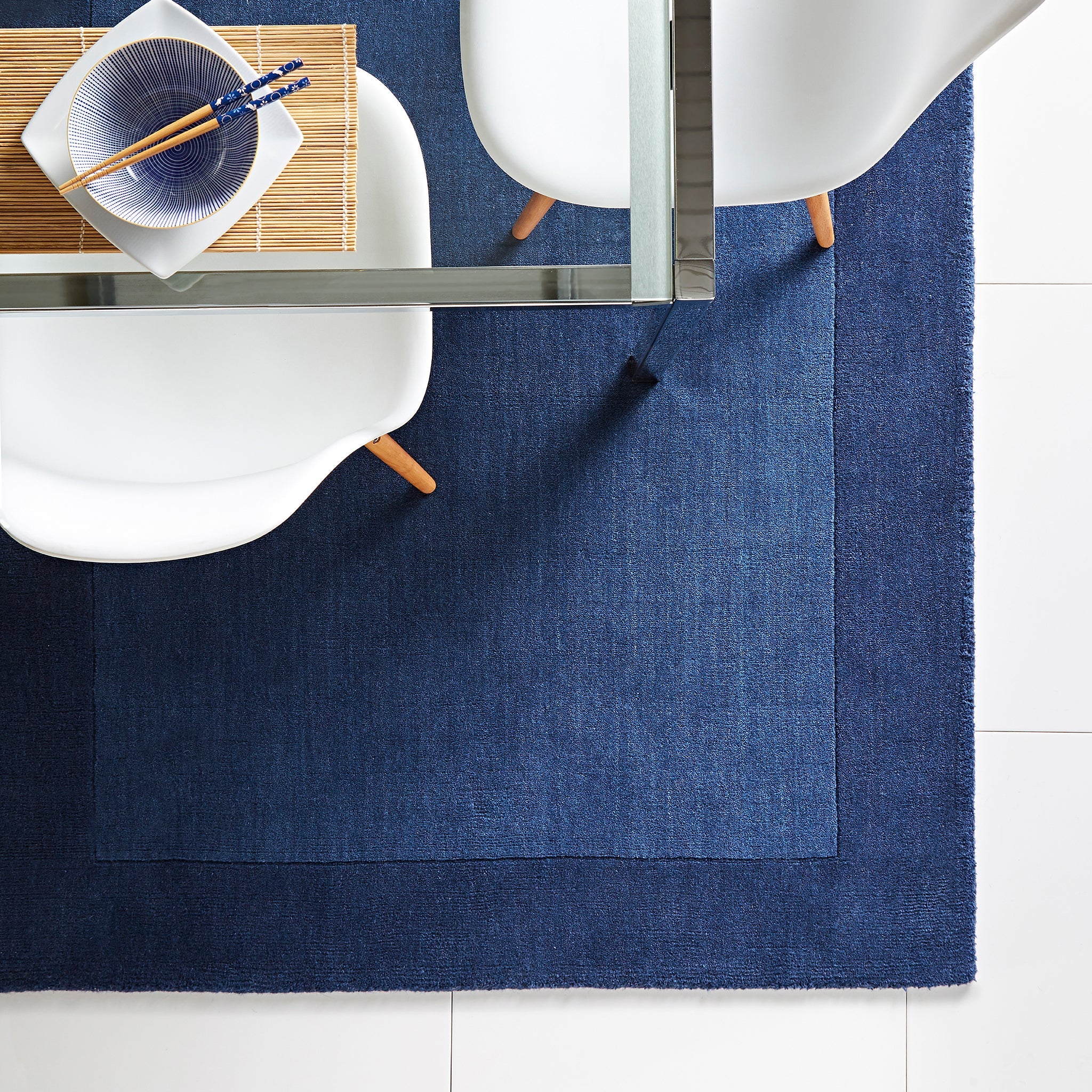 Borders Wool Rug Navy 2
