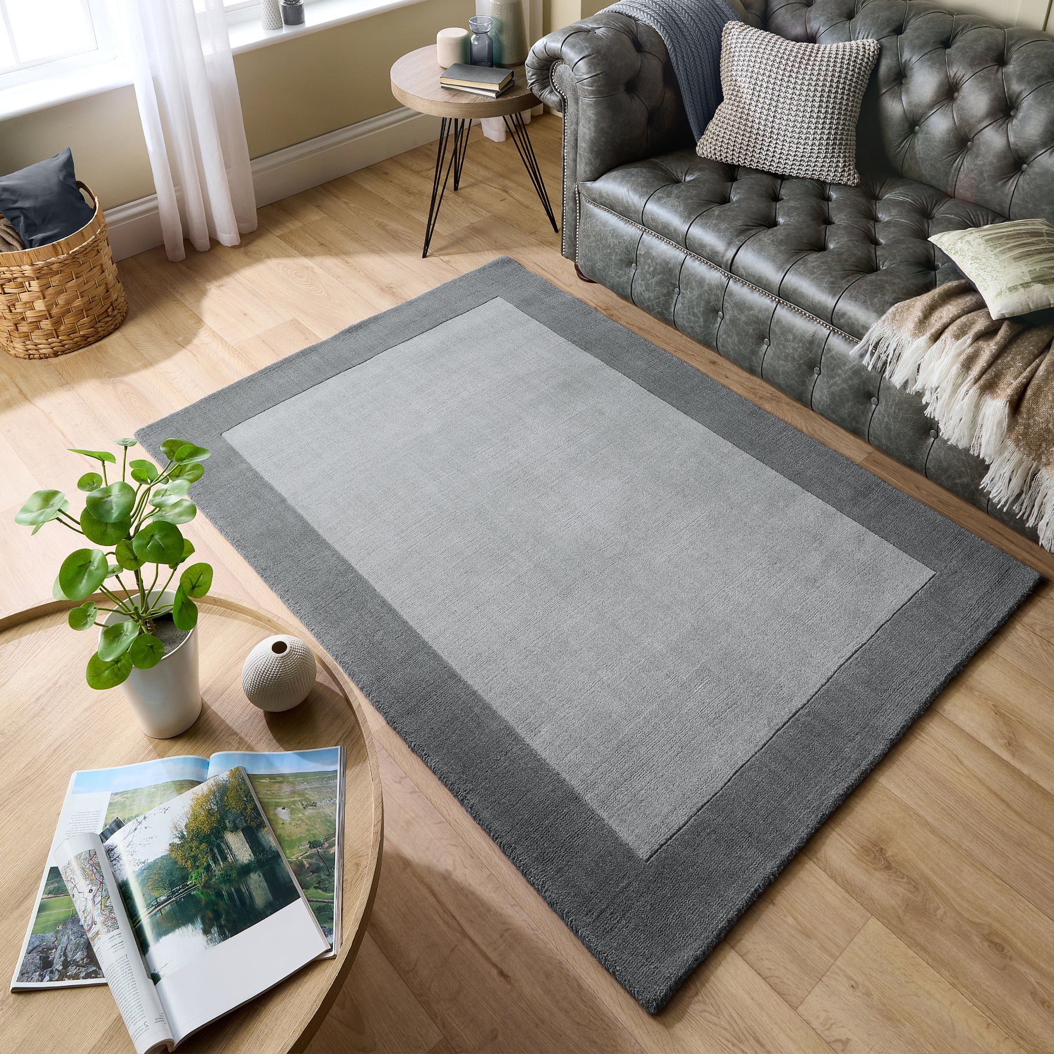 Borders Wool Rug Grey