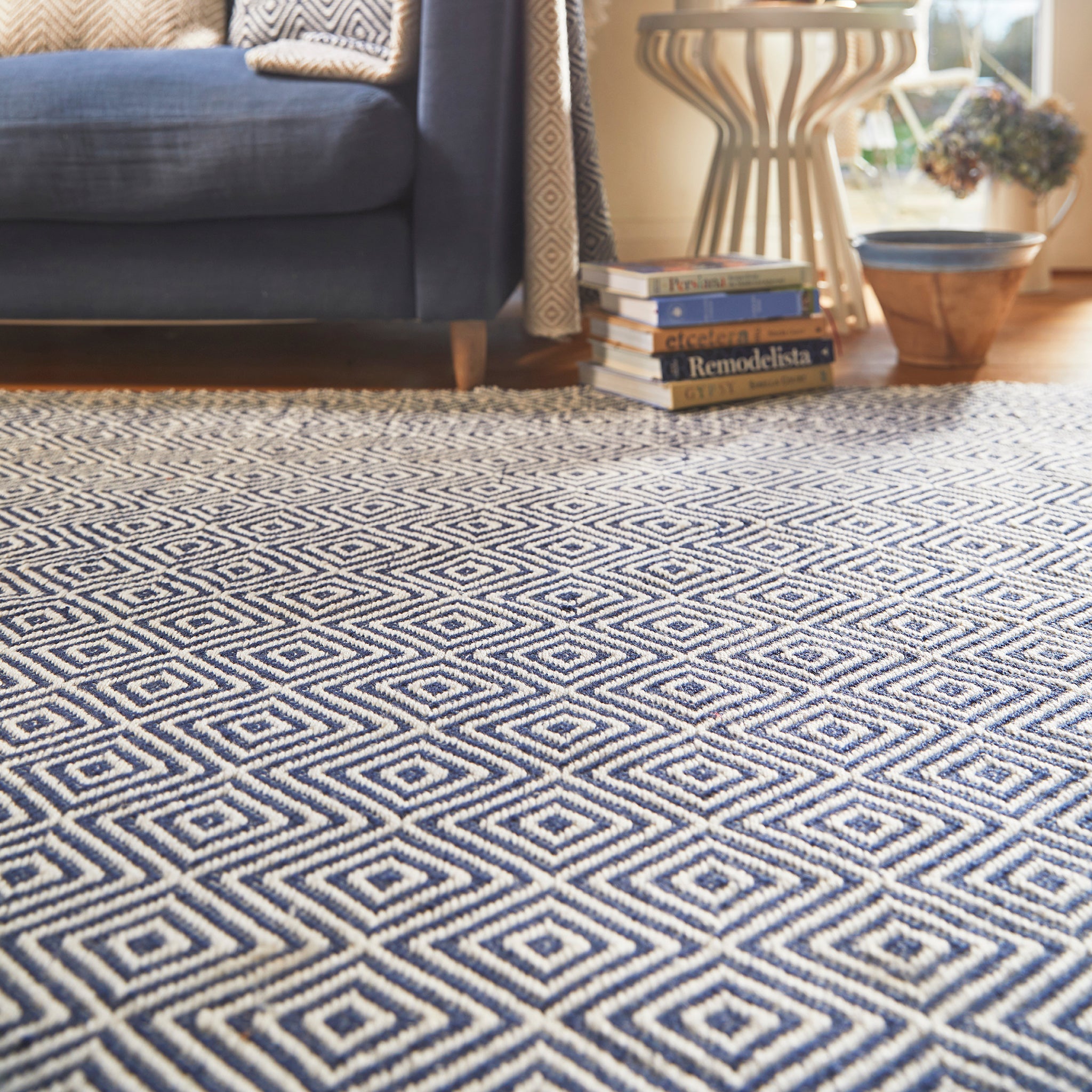 Diamond Washable Rug Navy 2