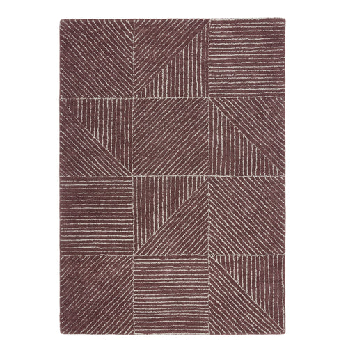 Geometric Rug- 100% Wool cut pile rug in Berry with a 3D pattern.