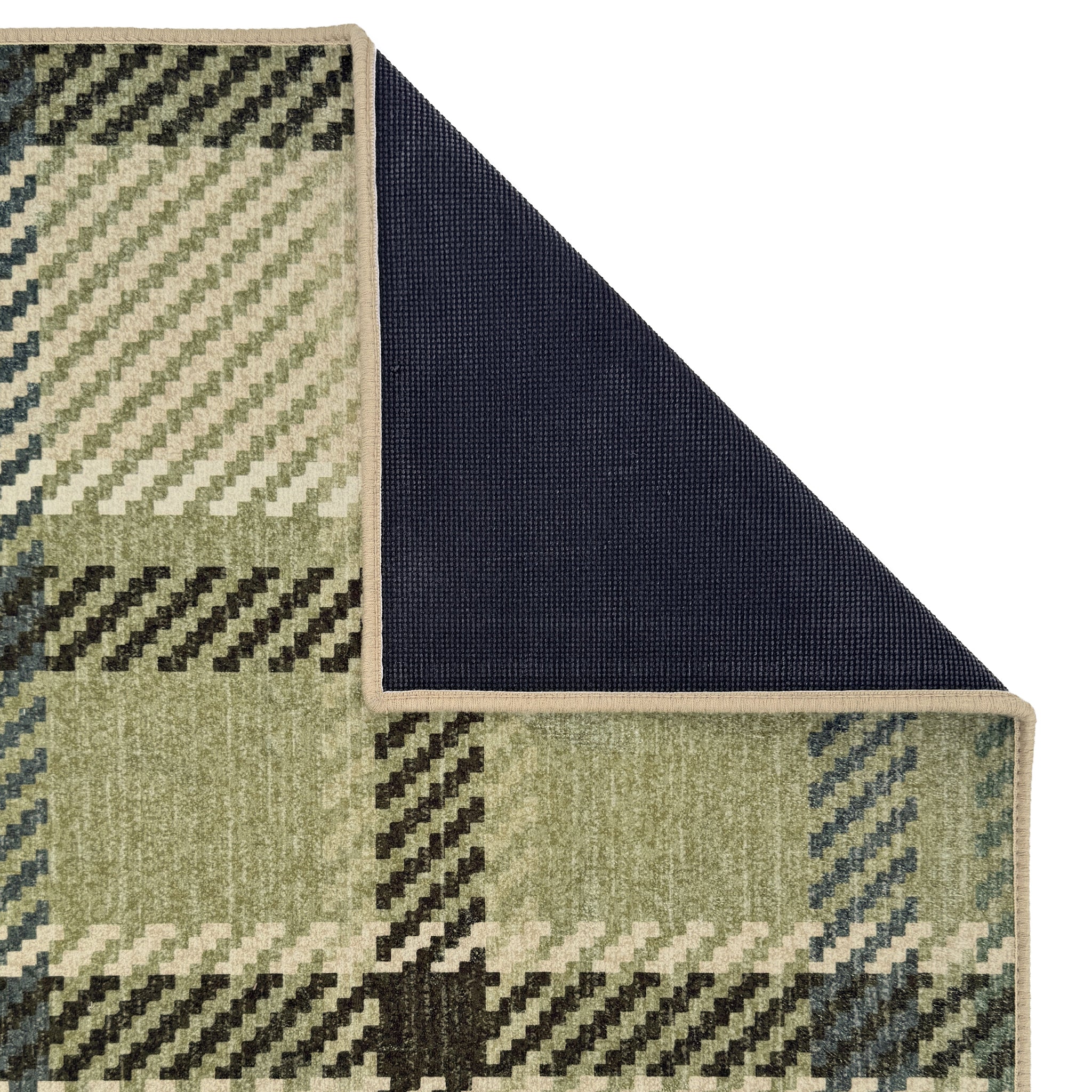 Isla Plaid Green Eco-Washable Rug Corner