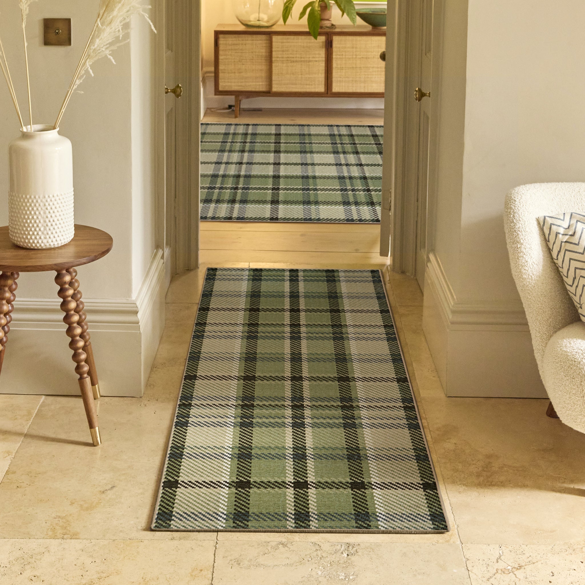 Isla Plaid Green Eco-Washable Rug 2