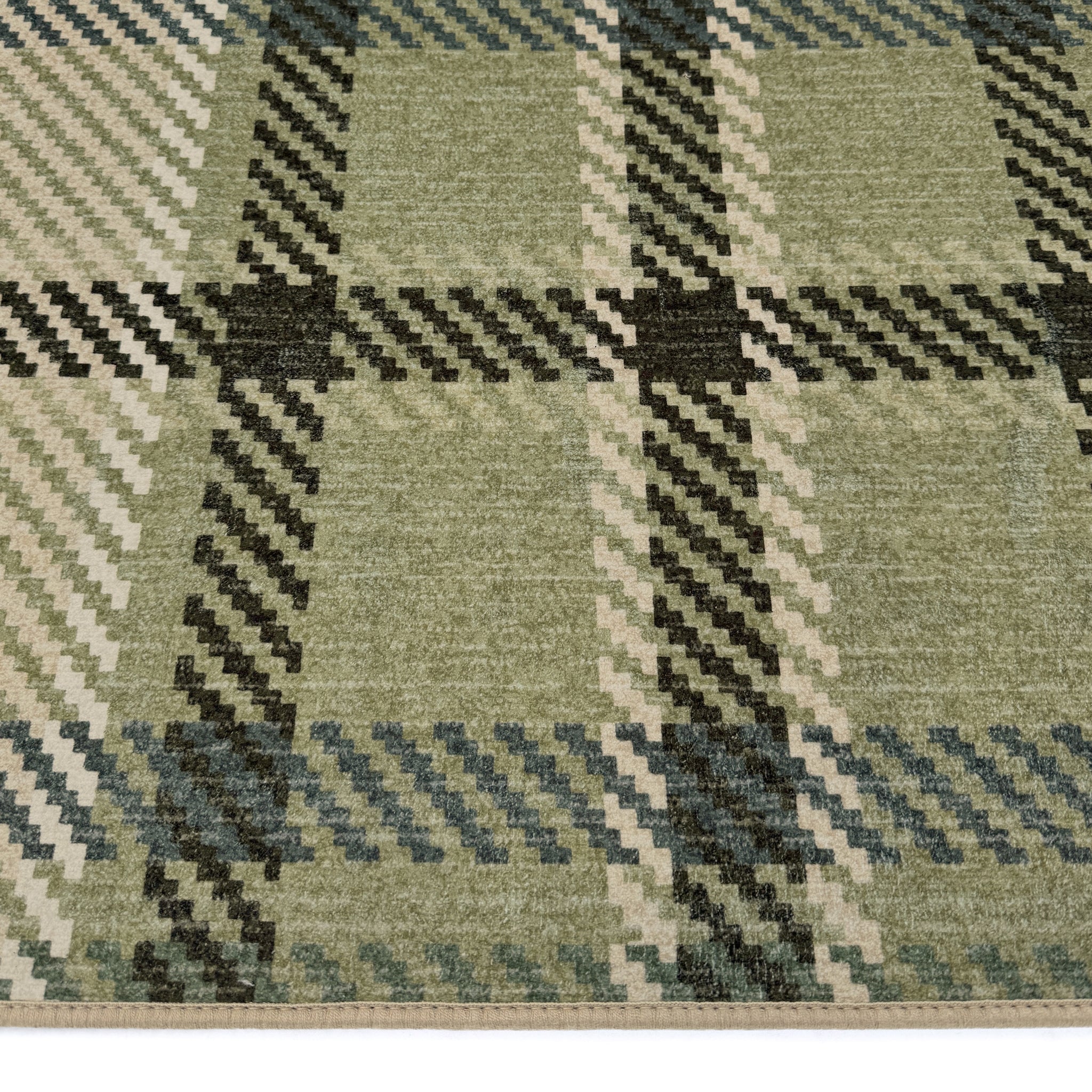 Isla Plaid Green Eco-Washable Rug Pile Height