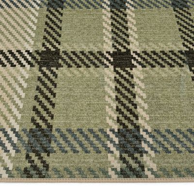 Isla Plaid Green Eco-Washable Rug Pile Height