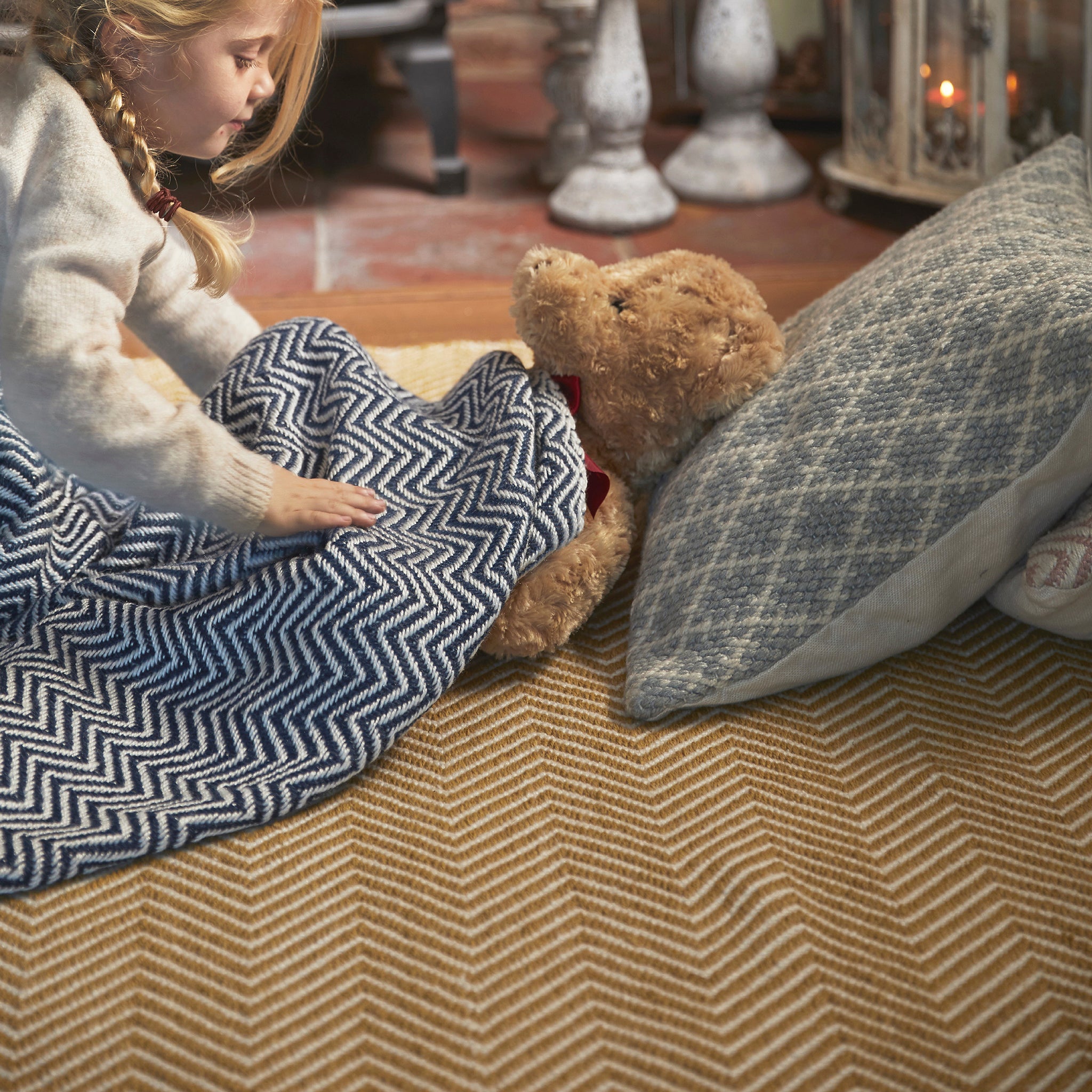 Herringbone Washable Rug Gold 2