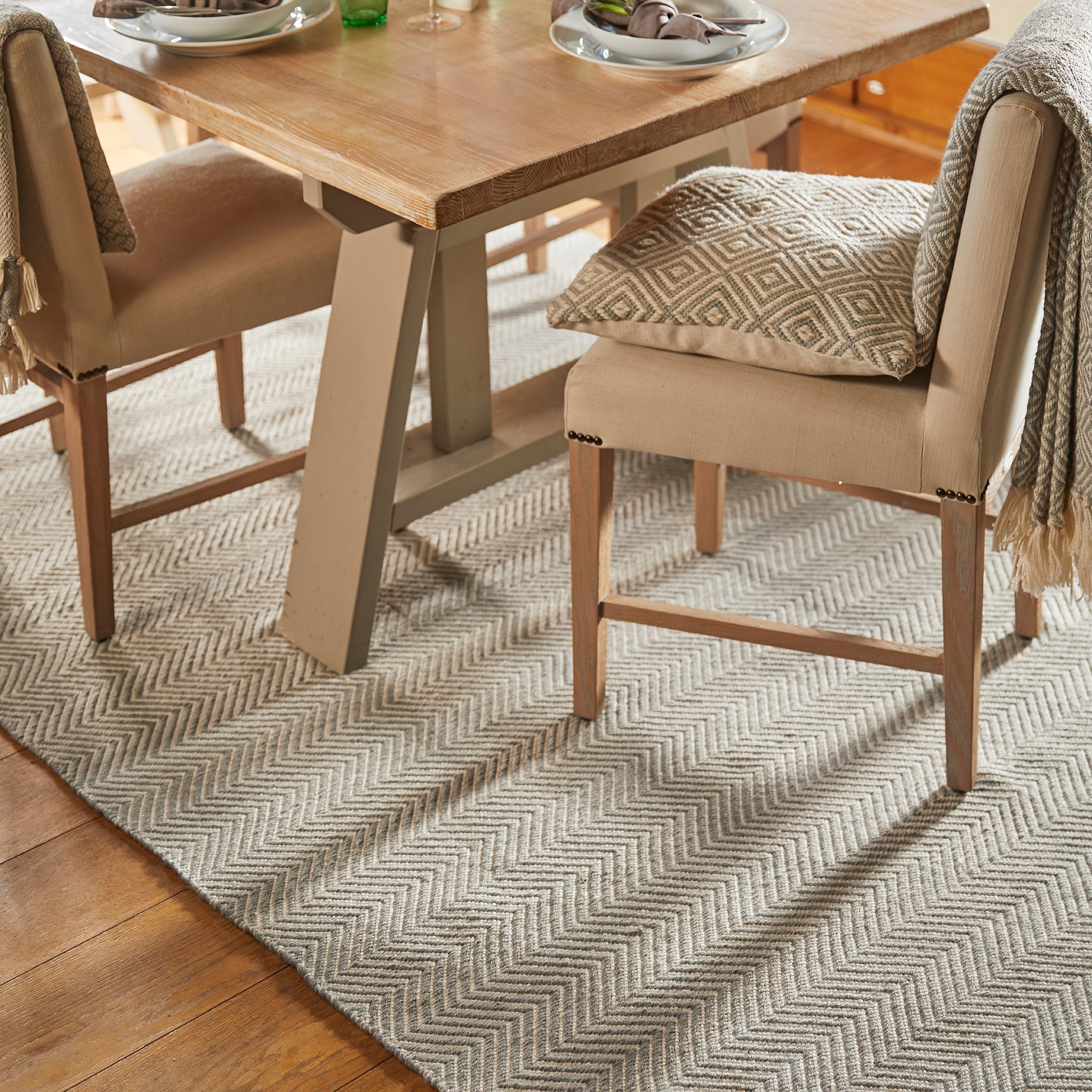 Herringbone Washable Rug Sky Grey 2