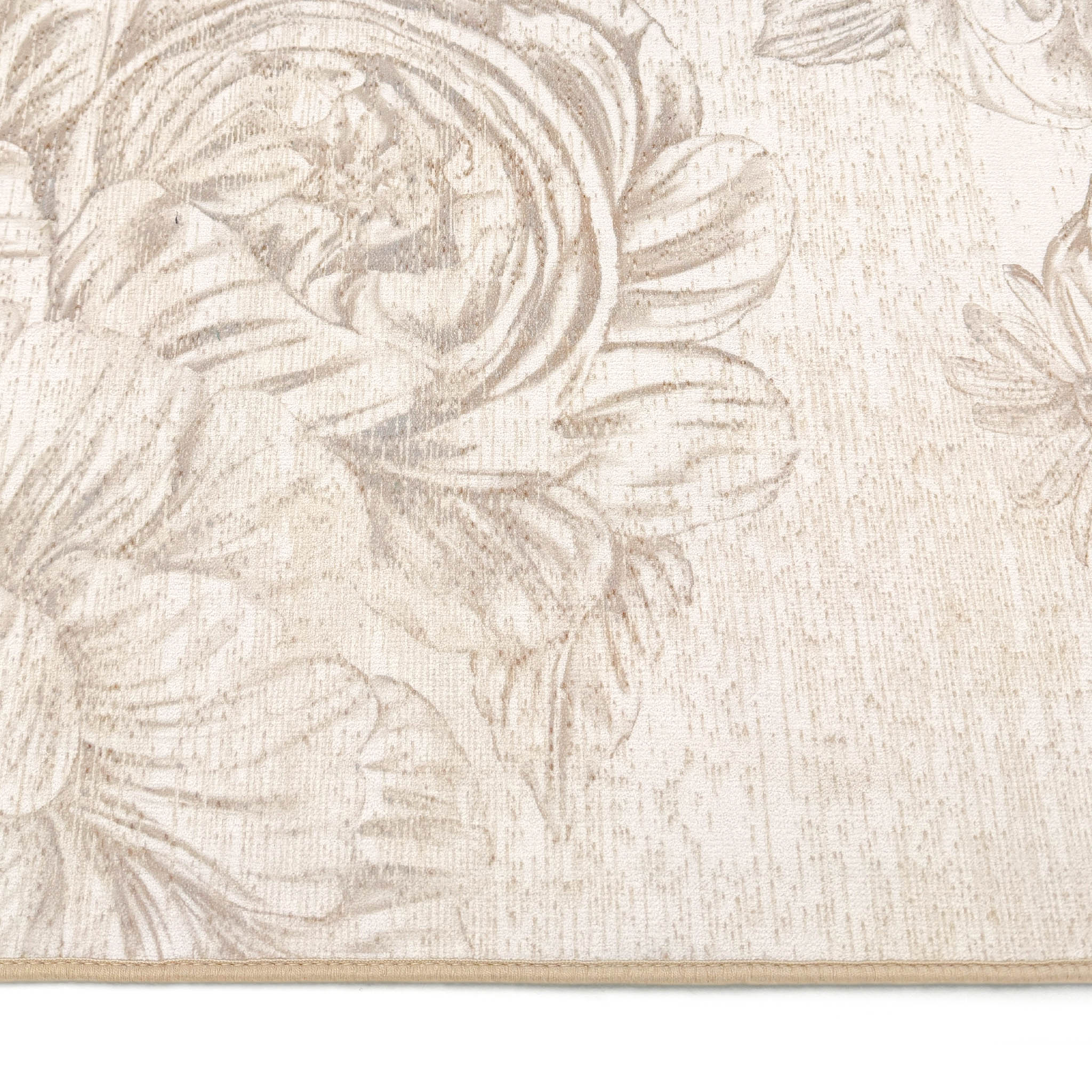 Muted Floral Beige Eco-Washable Rug Pile Height