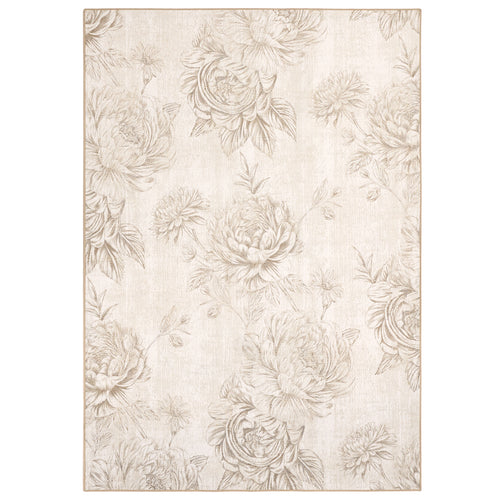 Muted Floral Beige Eco-Washable Rug