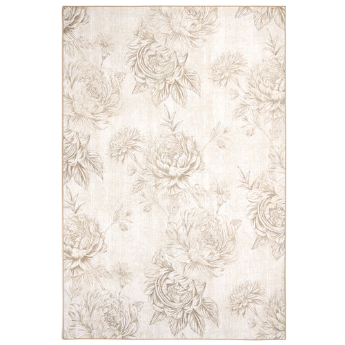Muted Floral Beige Eco-Washable Rug