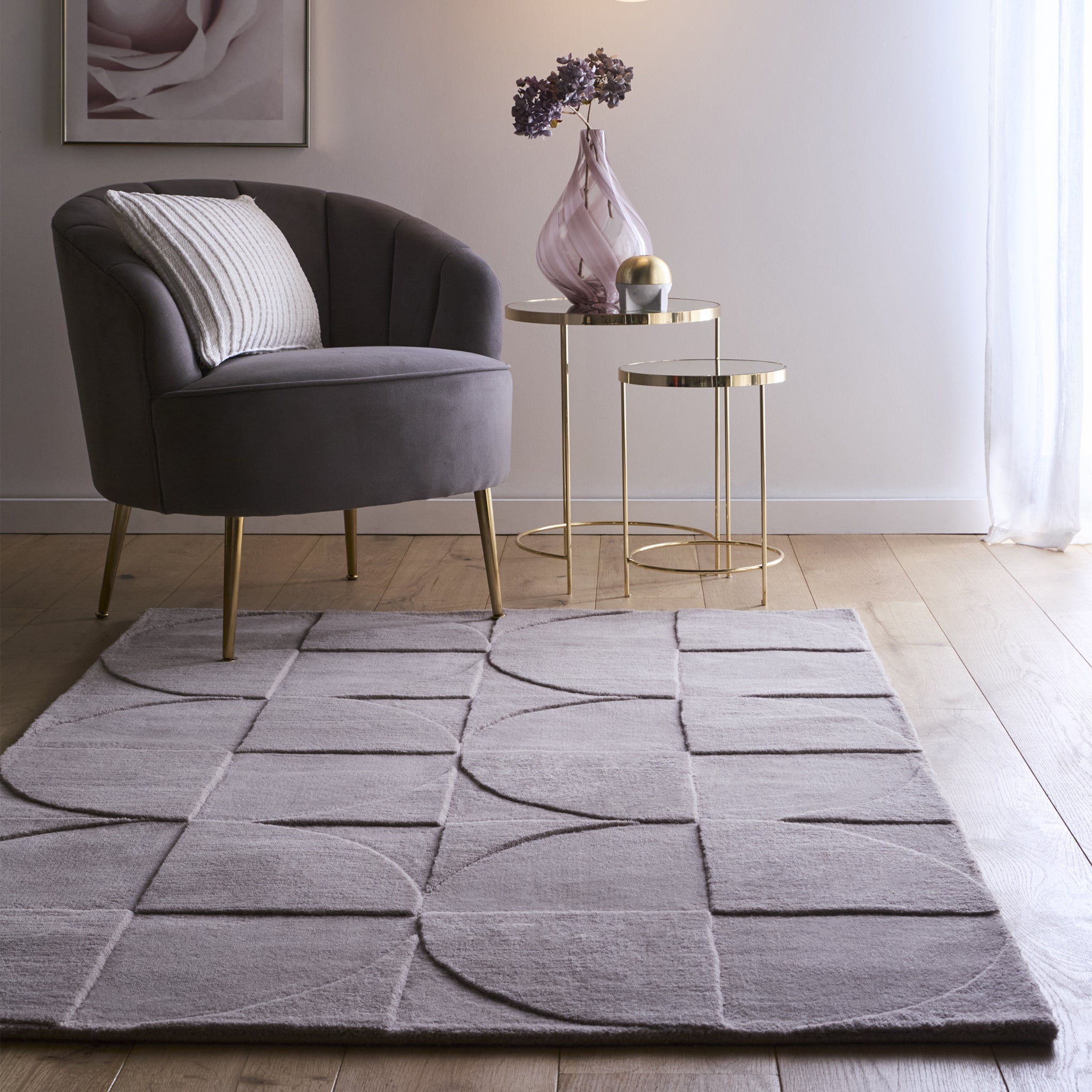 Penny Rug – 100% wool hand-tufted rug in Infinity blue with sculpted 3D geometric pattern.