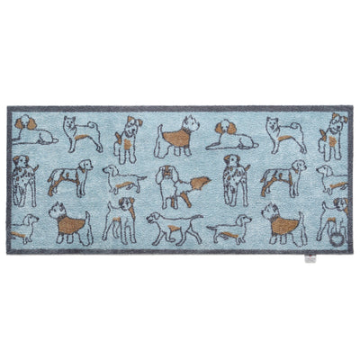 Overhead image of a blue Pet 75 washable runner from Hug Rug