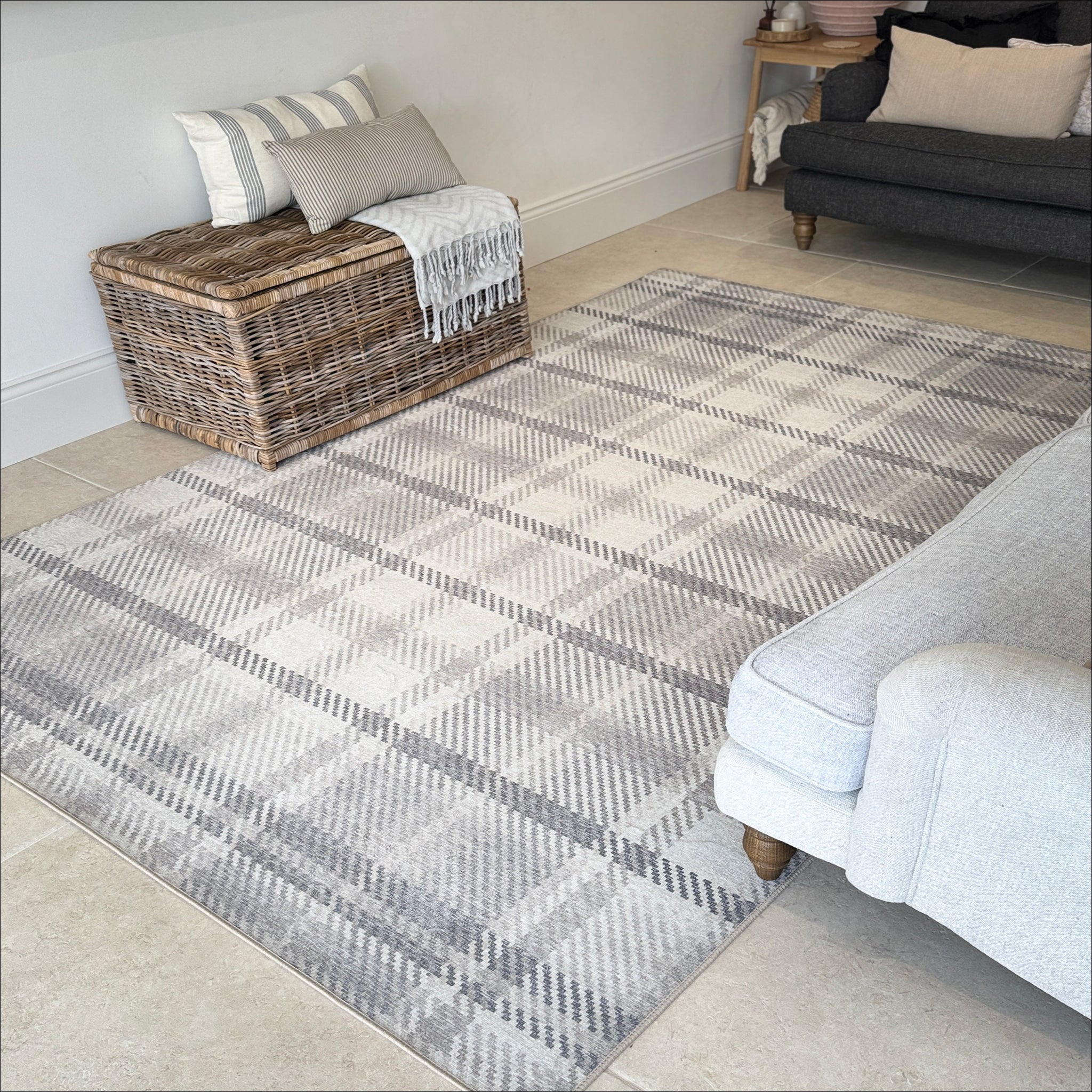 Isla Plaid Neutral Eco-Washable Rug 3