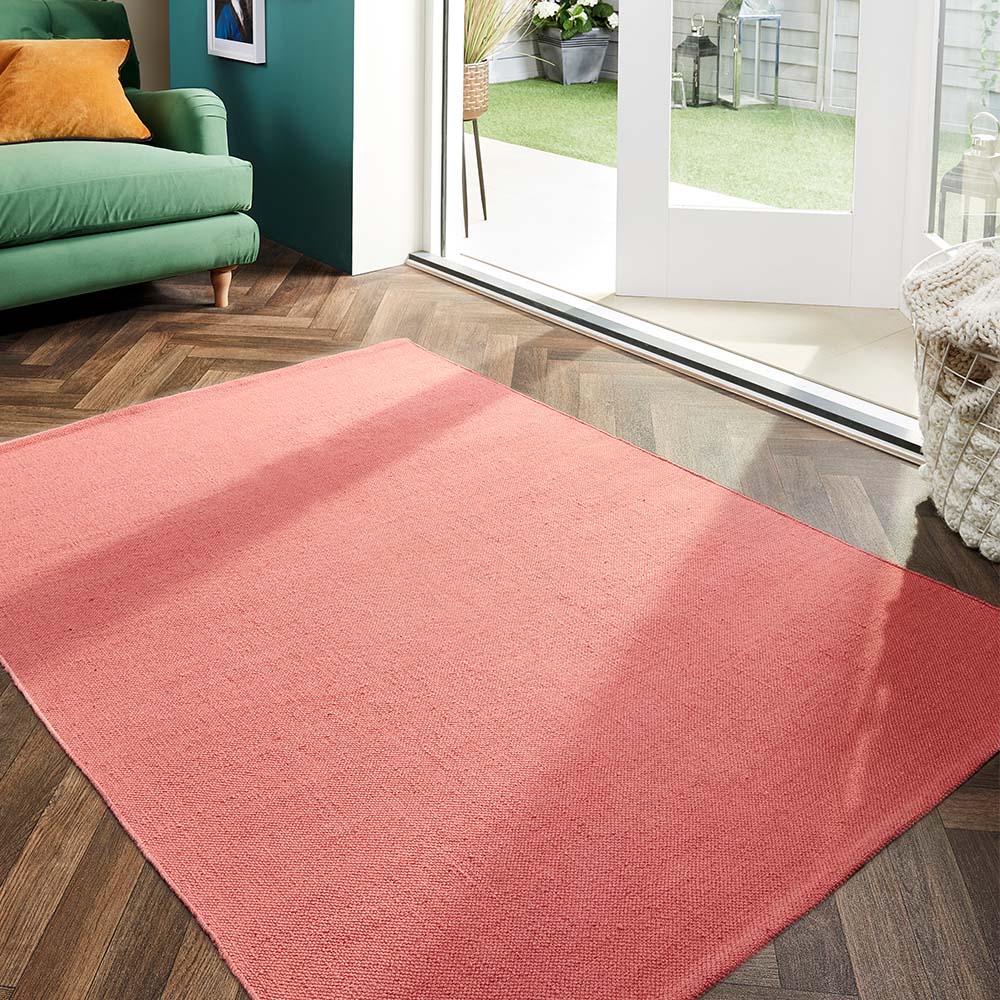 Plain Washable Rug Coral Pink 2