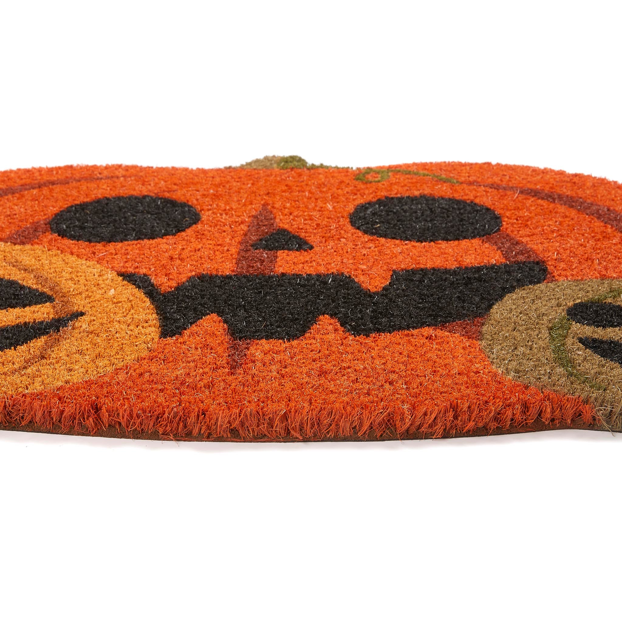 Discover the Pumpkin Halloween Coir Doormat in Orange- a coir mat with a graphic pumpkin design.