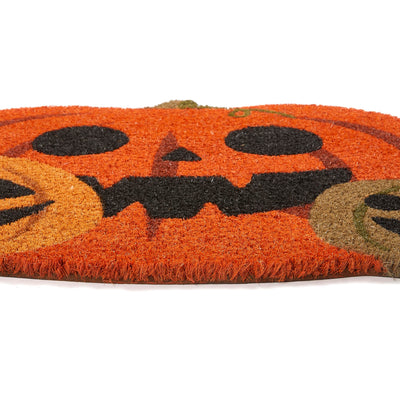 Discover the Pumpkin Halloween Coir Doormat in Orange- a coir mat with a graphic pumpkin design.