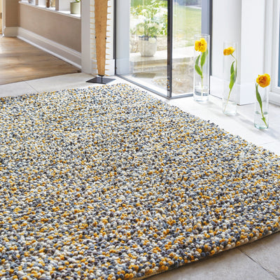 Rocks Shaggy Wool Rug Ochre 2