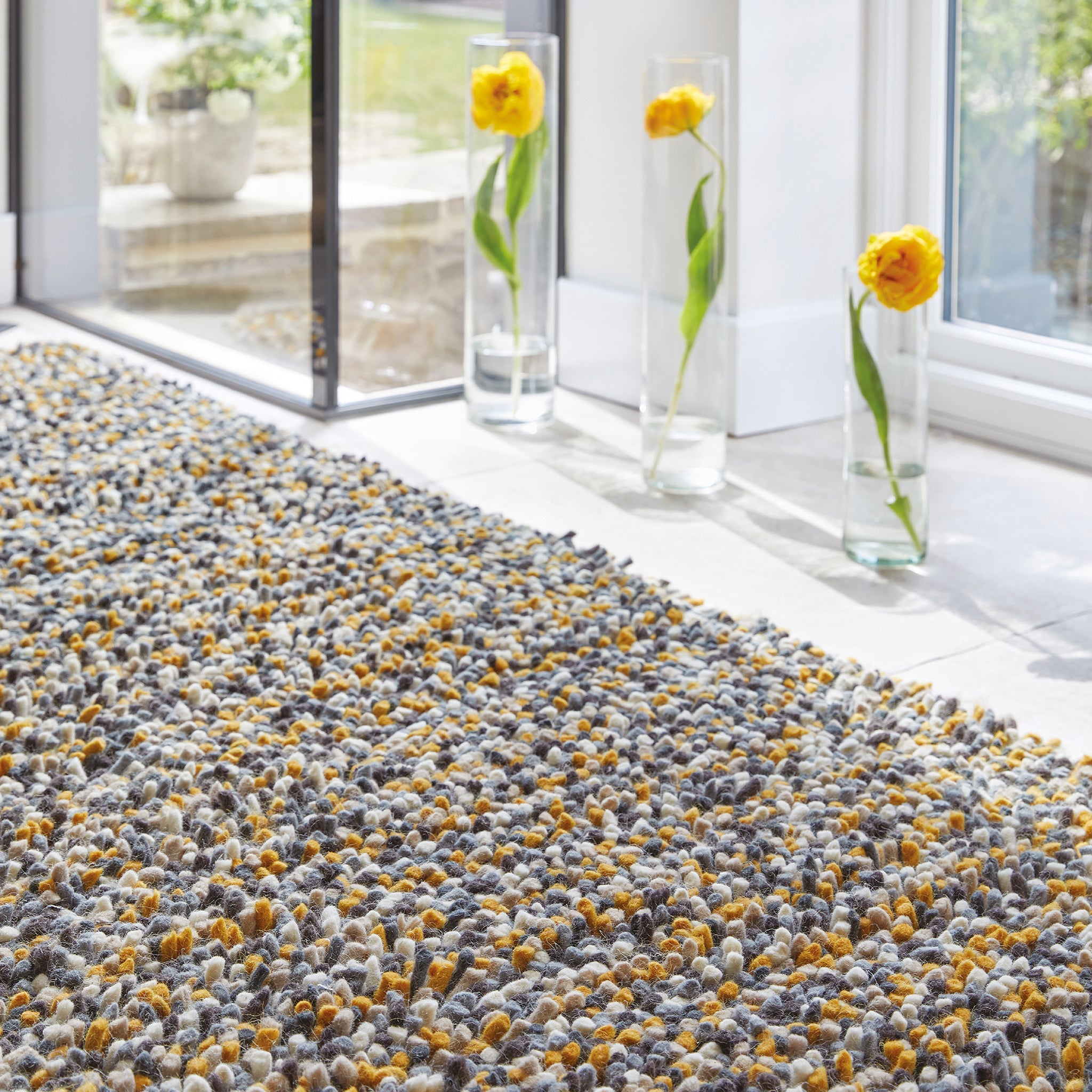 Rocks Shaggy Wool Rug Ochre 3