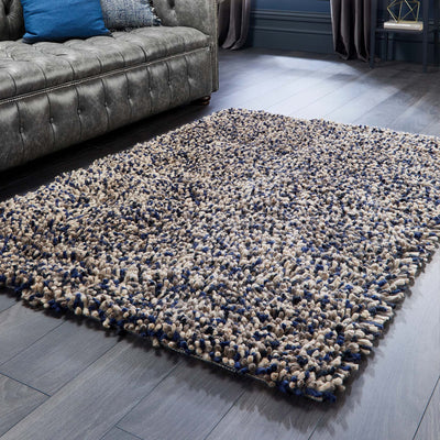 Rocks Shaggy Wool Rug Navy 2