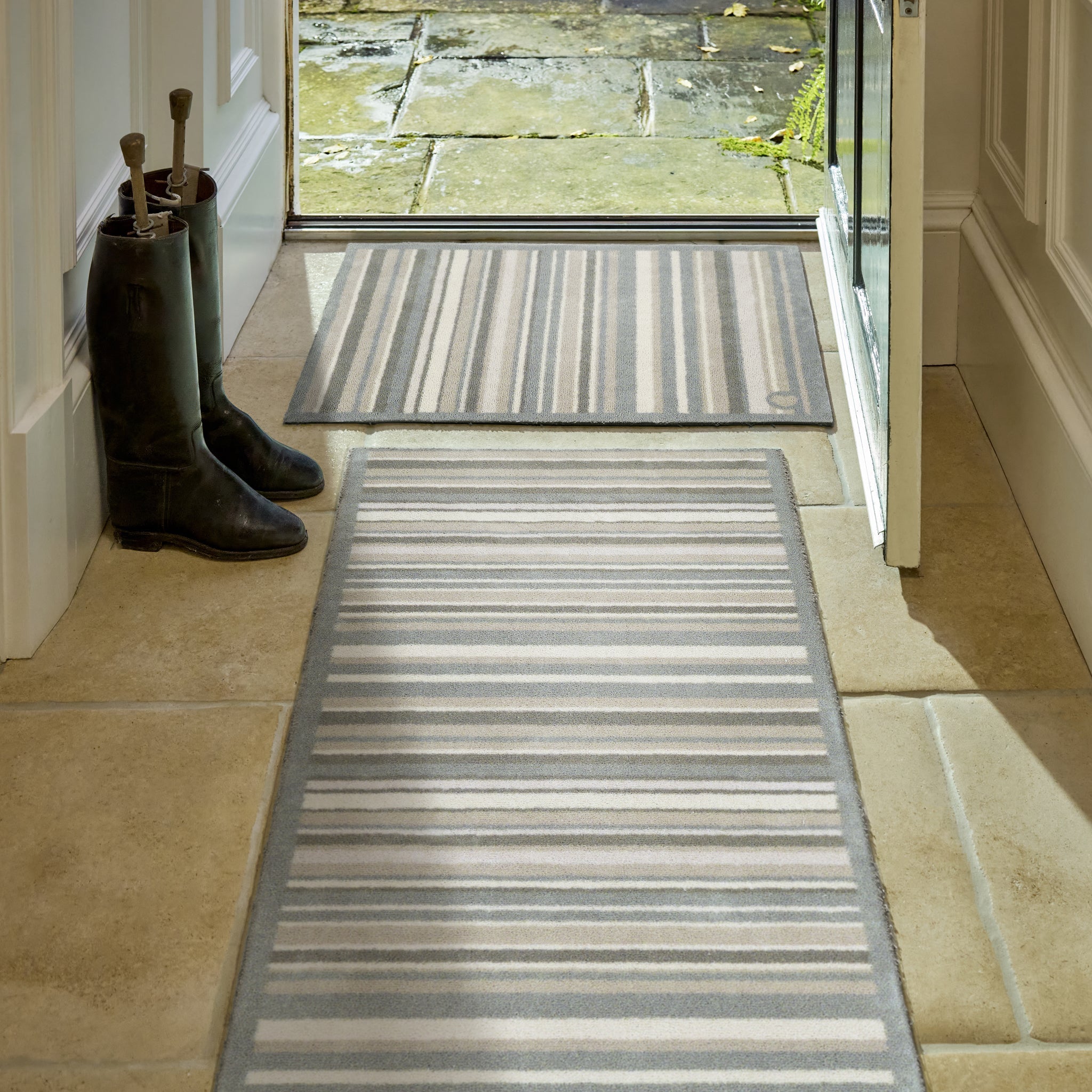 Sage Green Stripe Washable Doormat 3