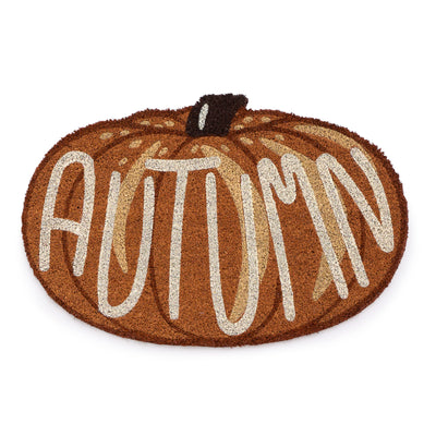 Discover the Shaped Autumn Pumpkin Coir Doormat- a coir dormant shaped as a pumpkin with graphic font.