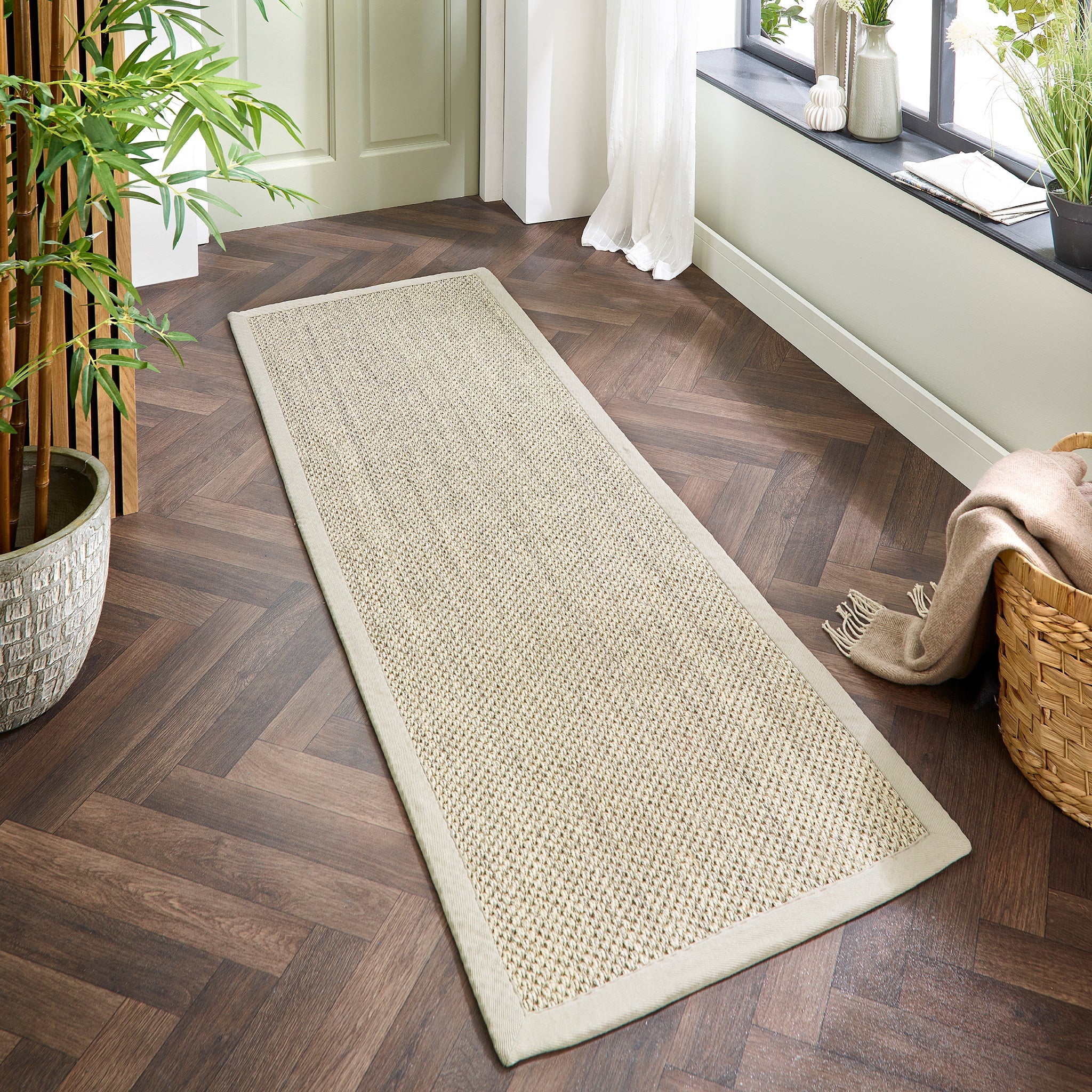 Sisal Runner Light Beige with Sand Border