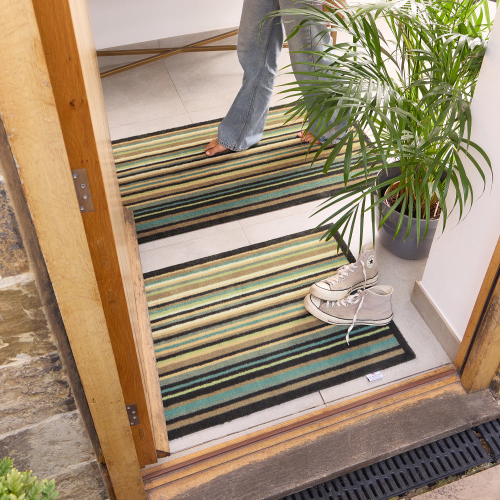 Stripe 84 Blue Green Washable Doormat 2