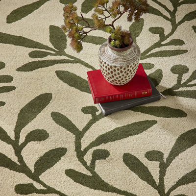Trailing Leaf Rug - 100% wool cut pile, hand tufted and carved with leaf design.