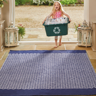 Trellis Washable Rug Navy 2