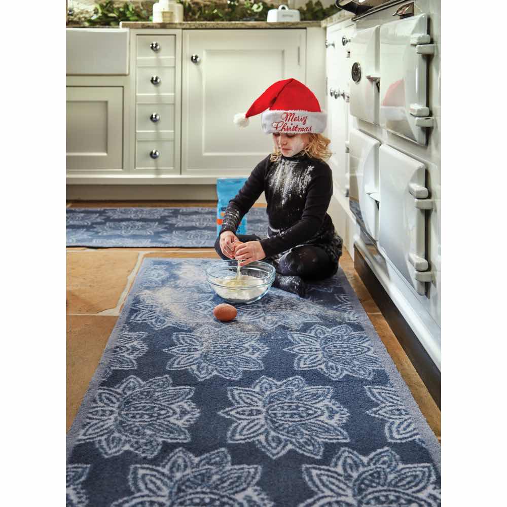 Woodblock 1 Navy Blue Doormat 3