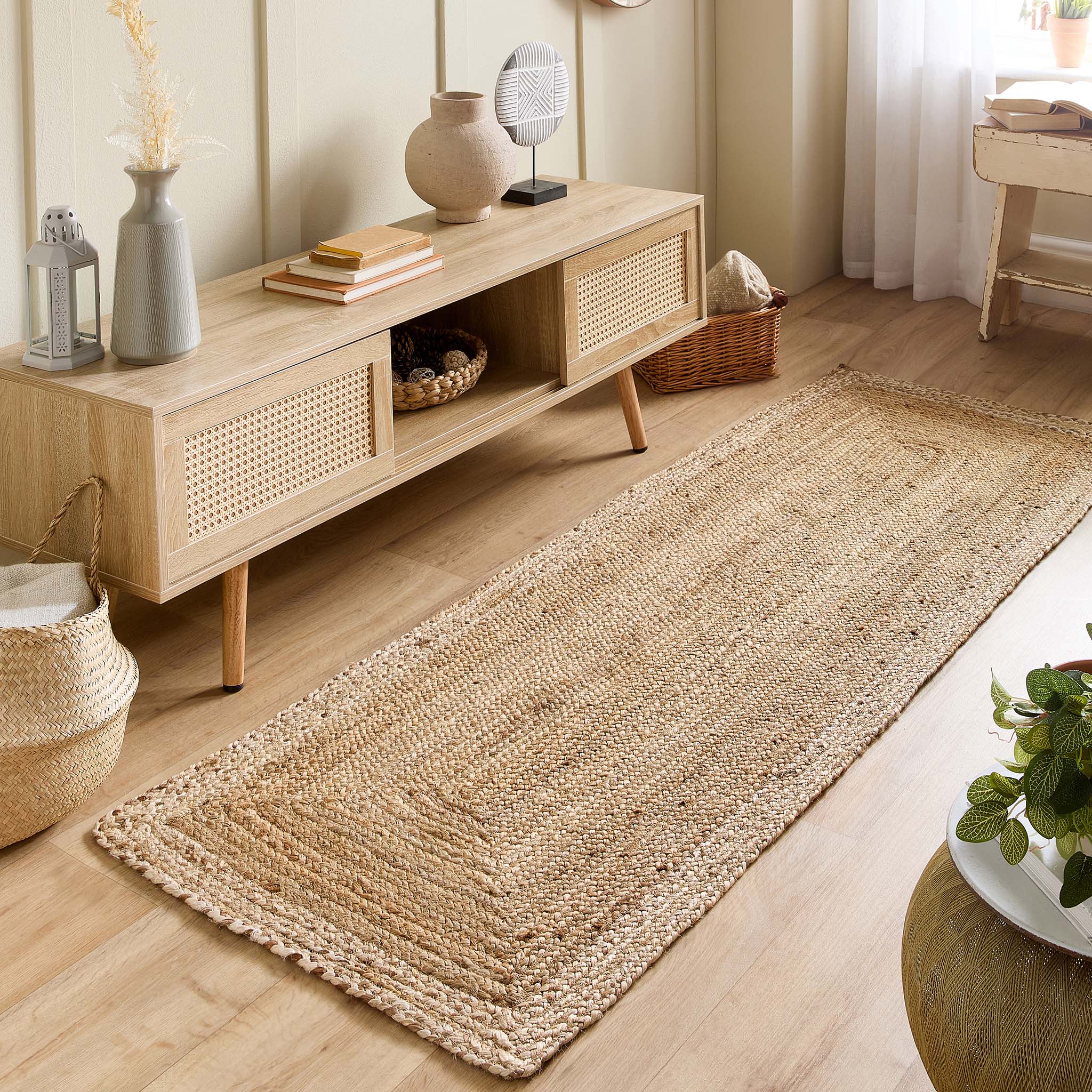 Jute Border Runner Natural White 8