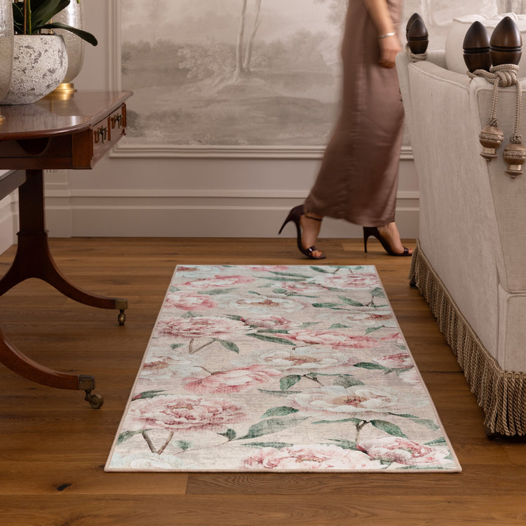 Blooming Peonies Pink Eco-Washable Rug