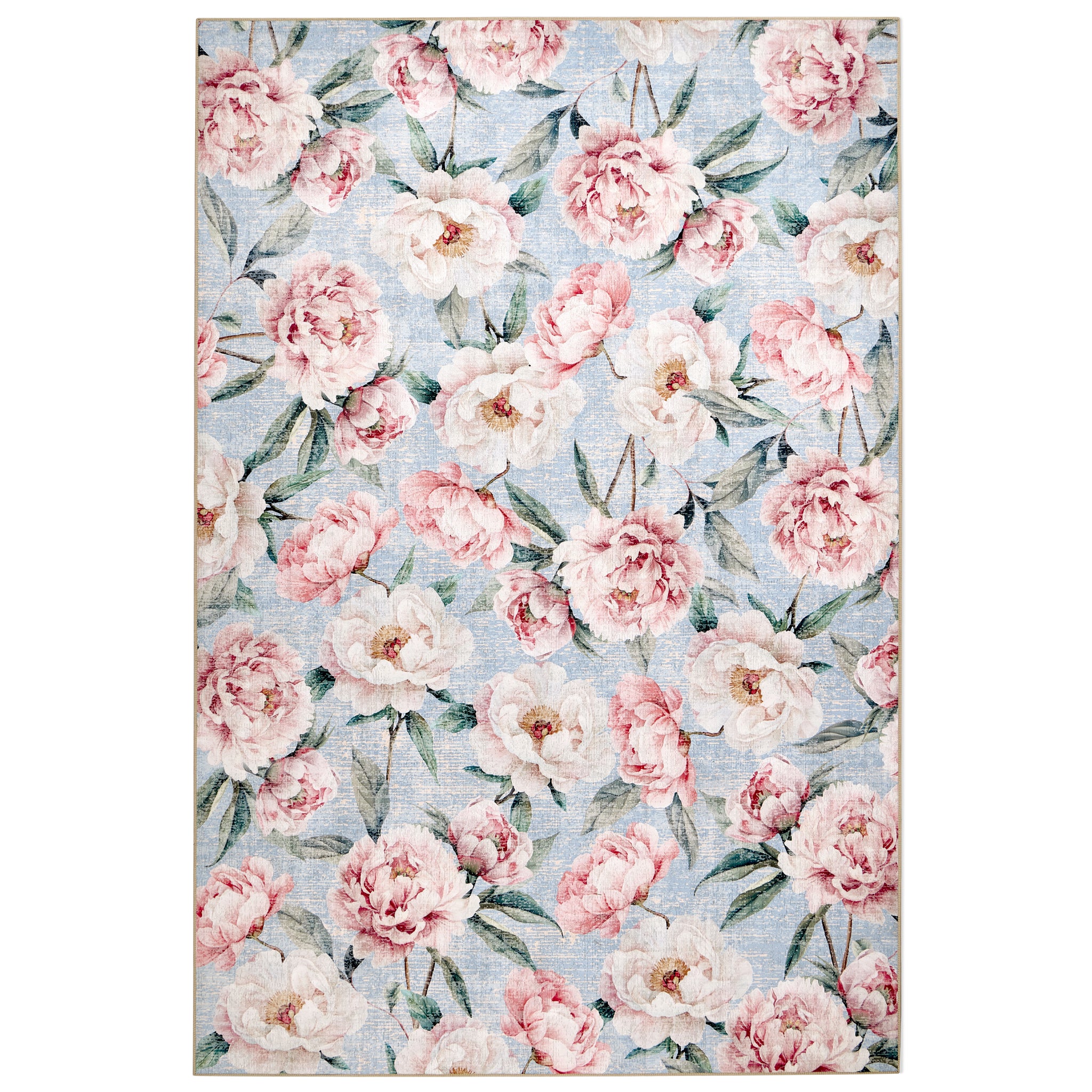 Blooming Peonies Blue Eco-Washable Rug