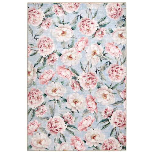 Blooming Peonies Blue Eco-Washable Rug