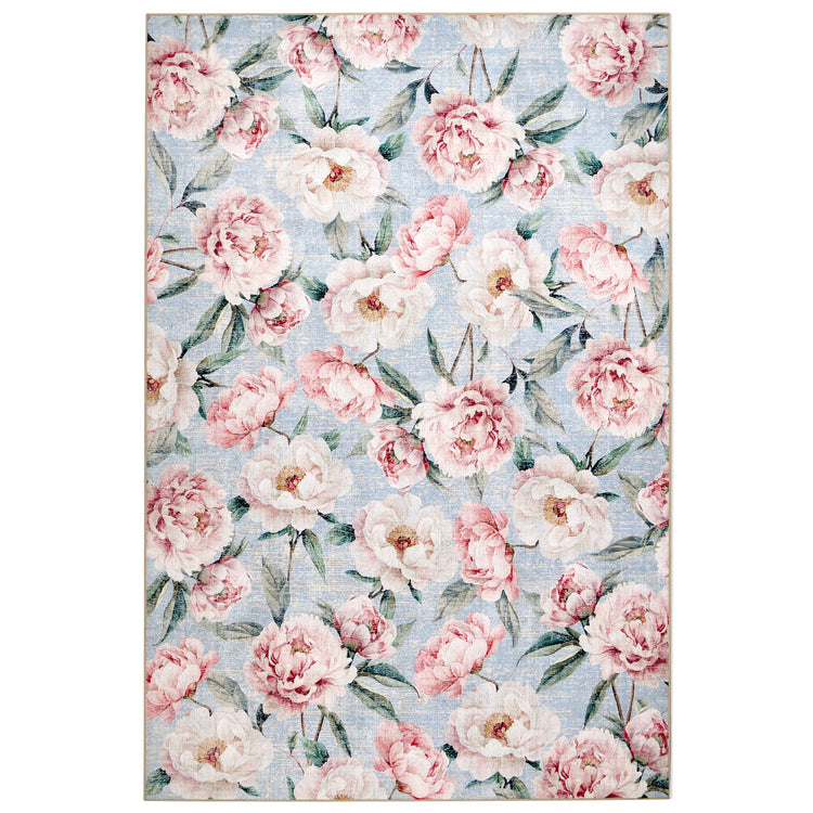 Blooming Peonies Blue Eco-Washable Rug