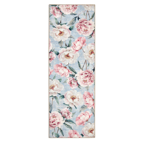 Blooming Peonies Blue Eco-Washable Rug