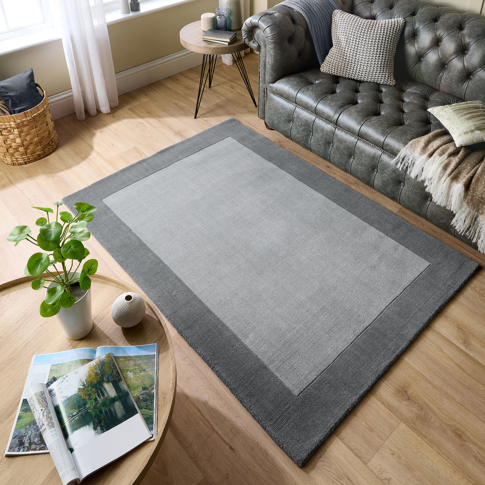 Borders Wool Rug Grey