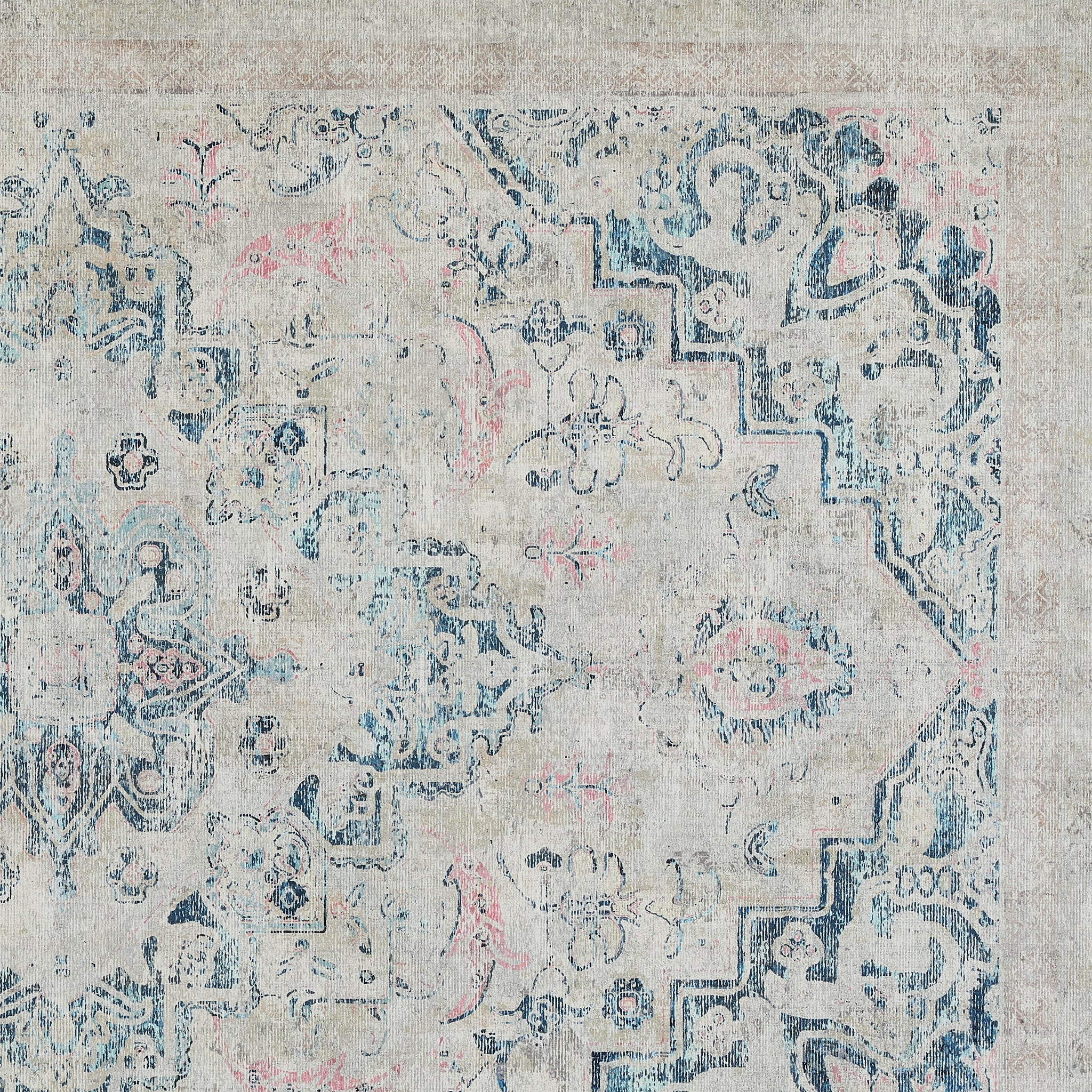 Hug Rug Classical Blue Washable Rug Pattern Close Up