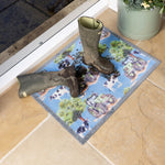 Farmyard Tractors & Cows Blue Doormat 3