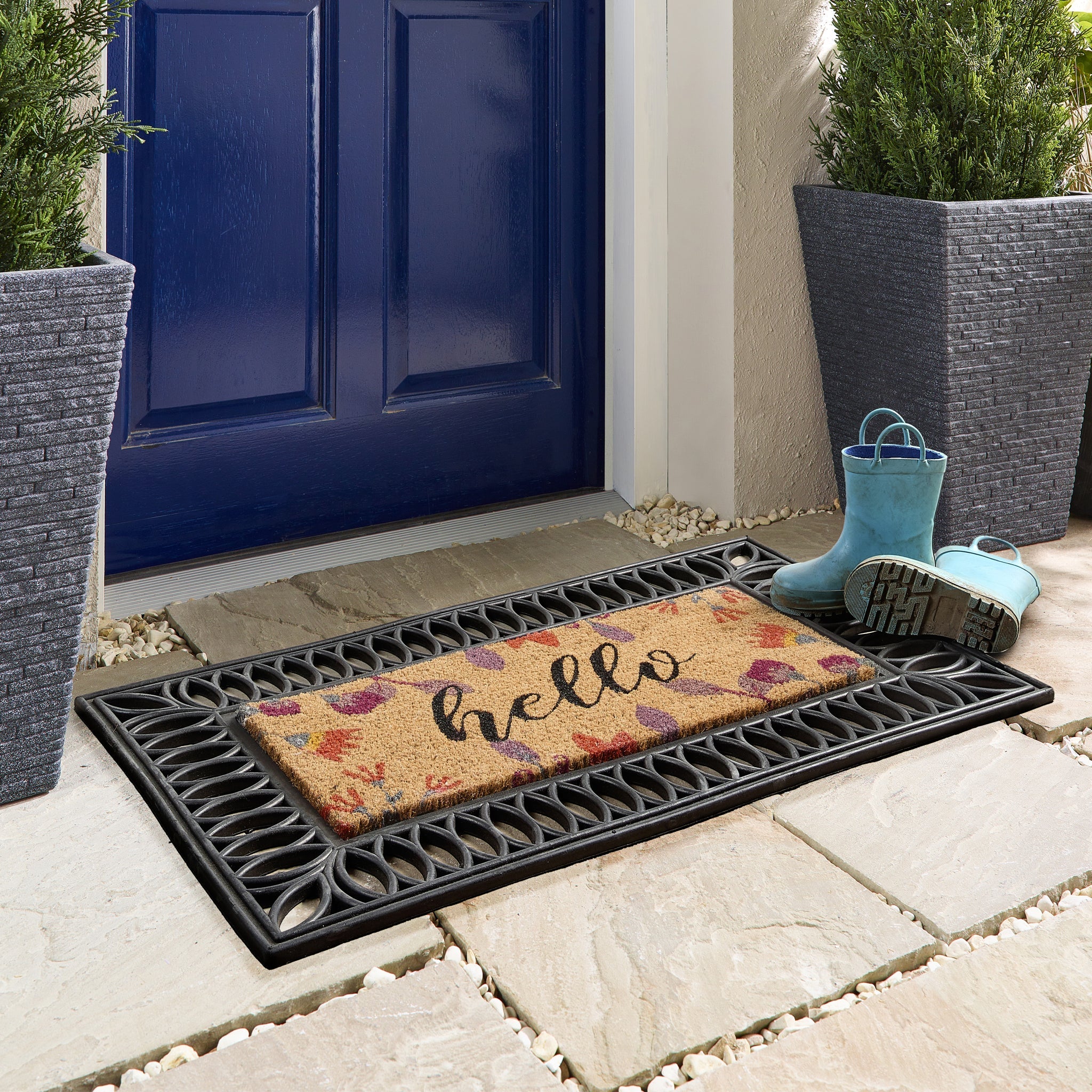 Coir Insert Floral Hello Doormat 2