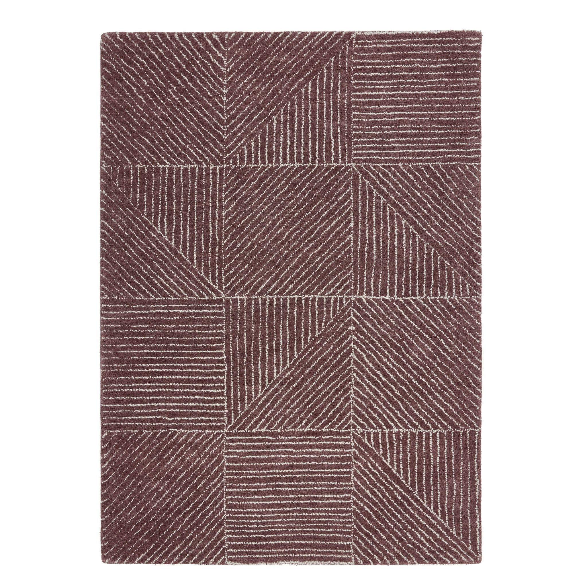 Geometric Rug- 100% Wool cut pile rug in Berry with a 3D pattern. 