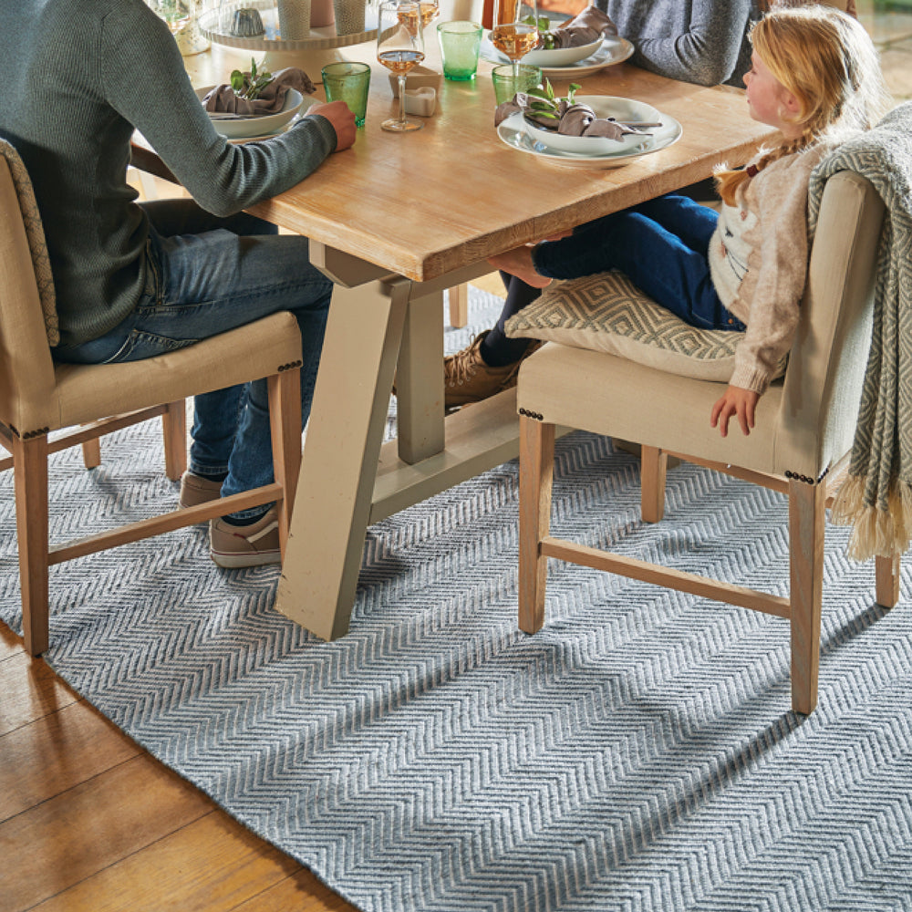 Herringbone Washable Rug Denim Blue