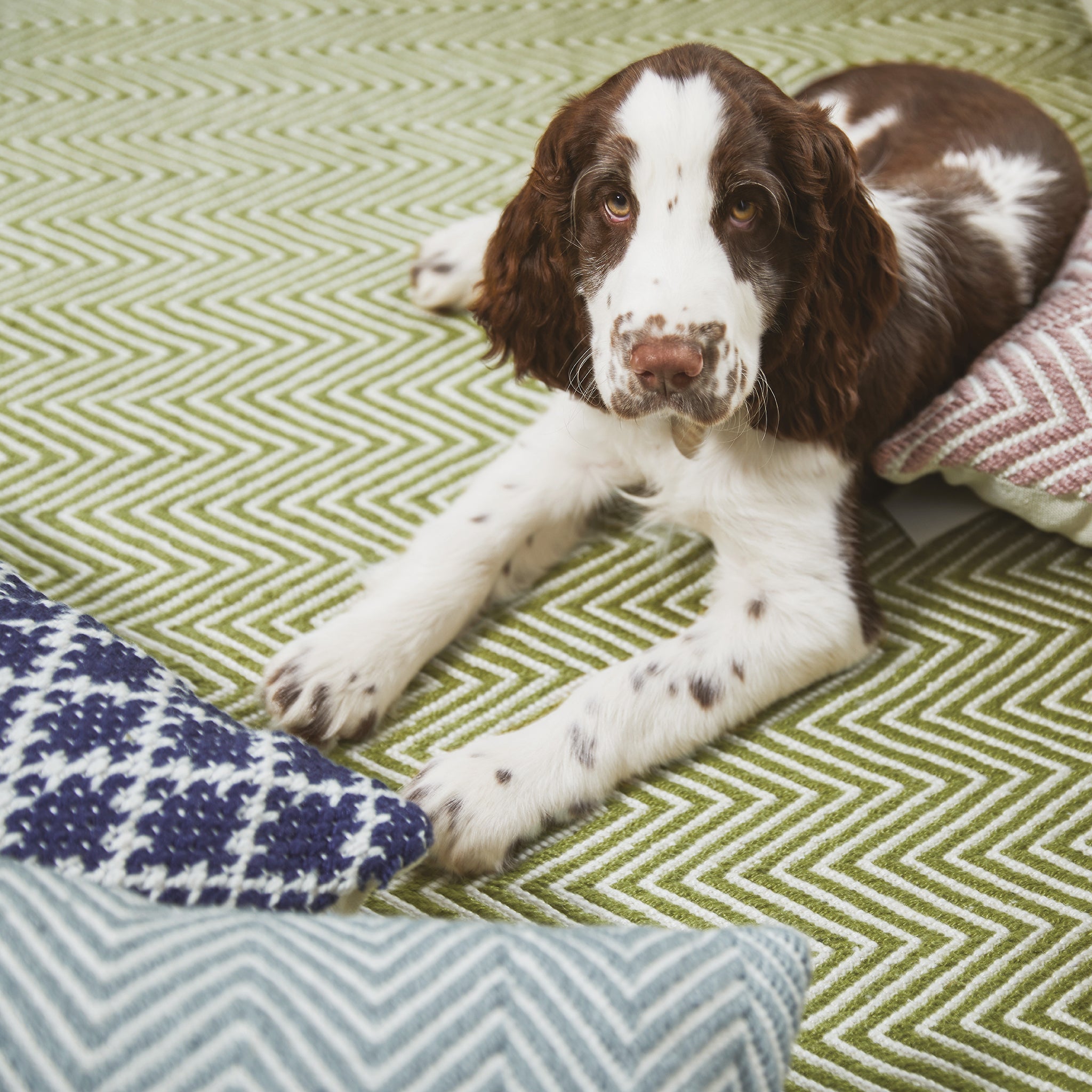 Herringbone Washable Rug Green 3