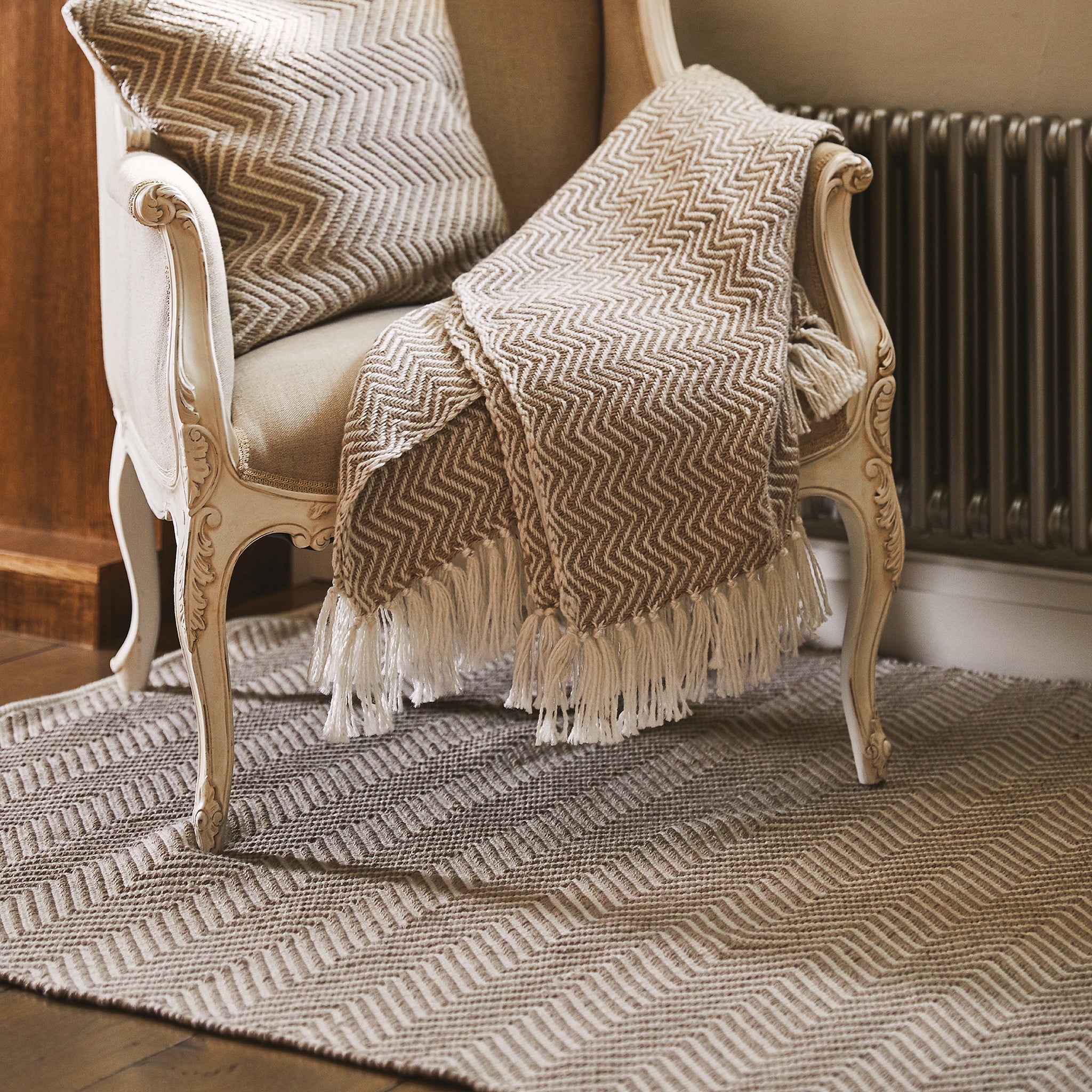 Herringbone Washable Rug Natural 2