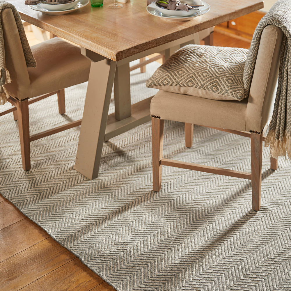 Herringbone Washable Rug Sky Grey