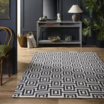 Labyrinth Rug- 100% Wool Loop Pile rug in Black and White with a 3D geometric pattern. 2