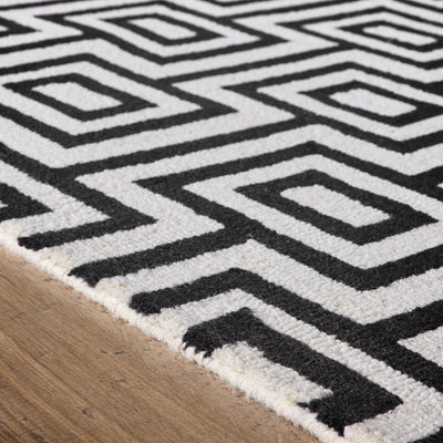 Labyrinth Rug- 100% Wool Loop Pile rug in Black and White with a 3D geometric pattern 4