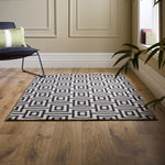 Labyrinth Rug- 100% Wool Loop Pile rug in Black and White with a 3D geometric pattern 3